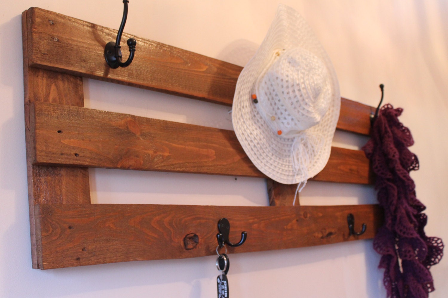 Rustic large coat rack made of recycled pallet wood black