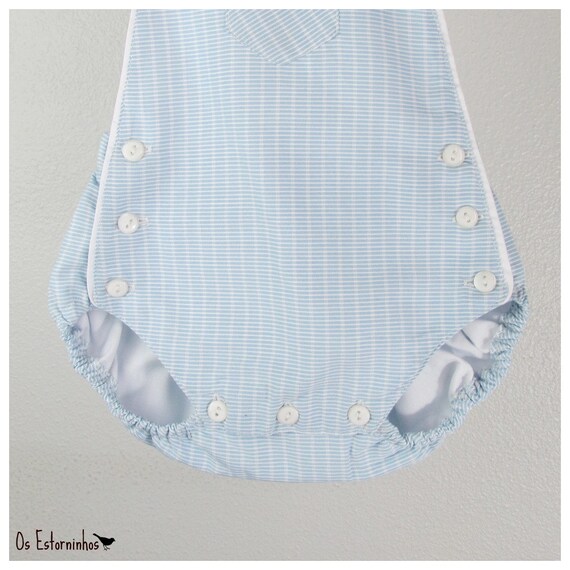 Baby boy overalls Striped Blue cotton overalls with front