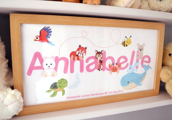 Children's Personalised Animal Name Wall Art  by Thirteen Rabbits