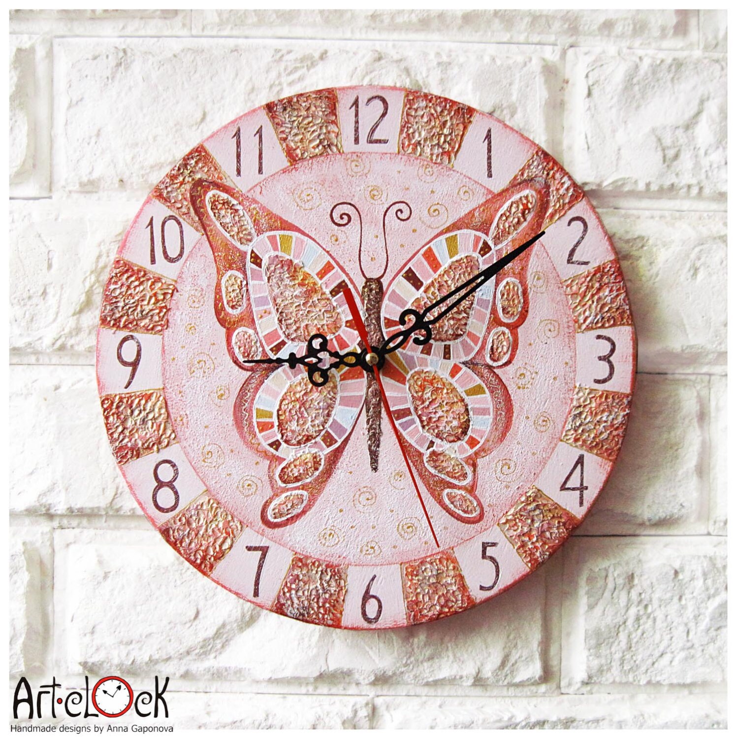 The Pink Butterfly Wall Clock Home Decor for Children Baby