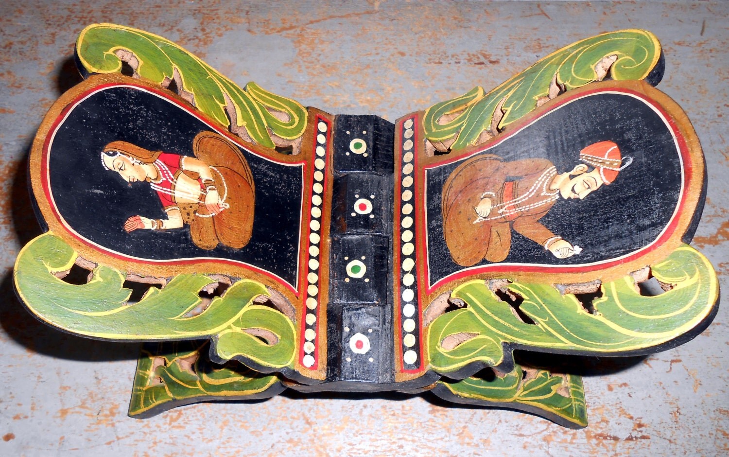 Vintage Book Holder Wood Hand Carved Indian Book Stand