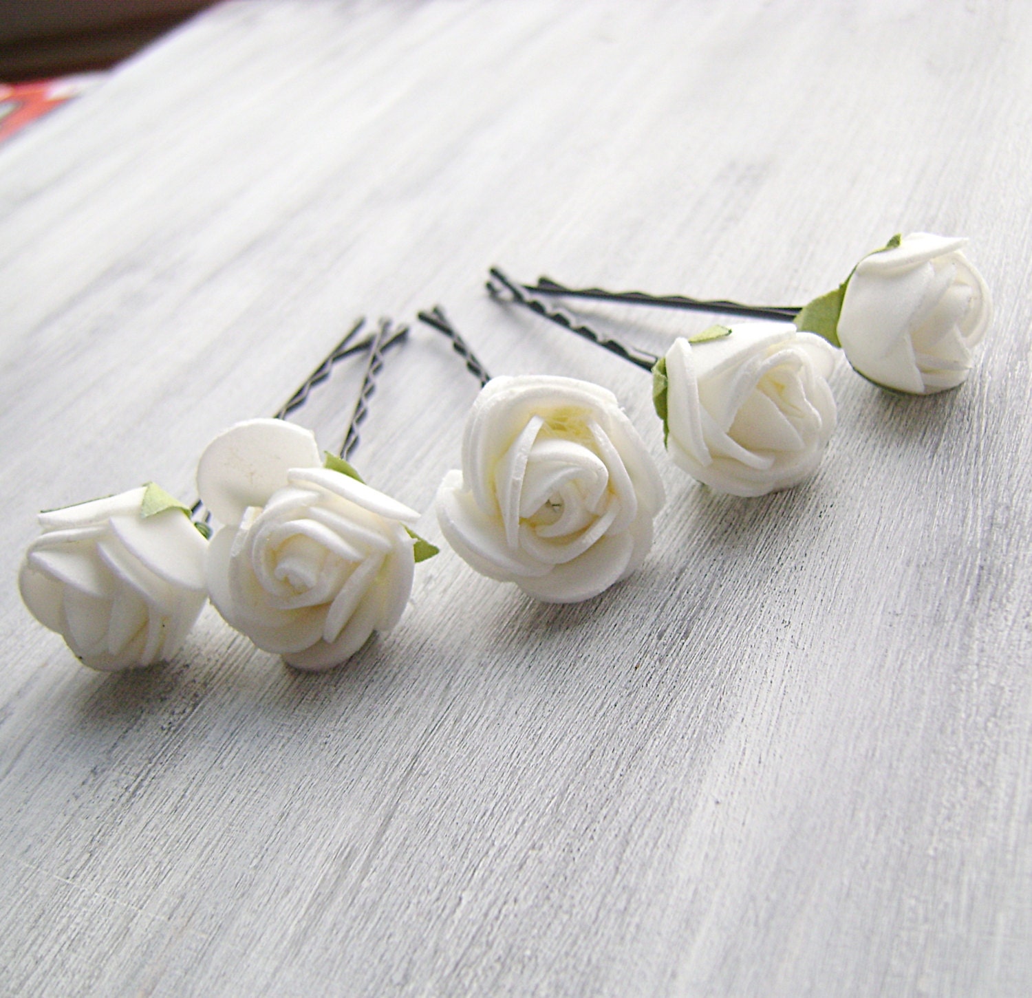 White Flowers Bobby Pins Roses Bridal Hair Pins Woodland