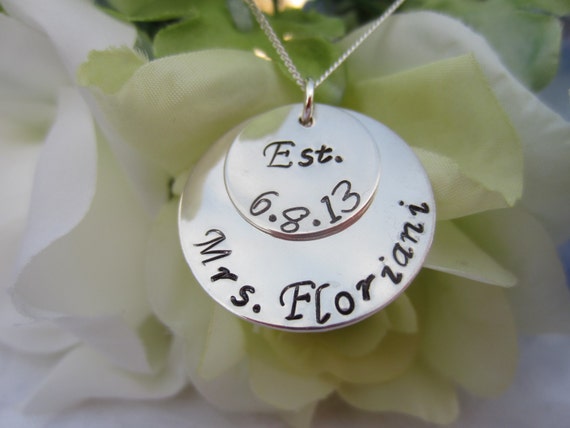Mrs. Necklace with Wedding Date-Personalized Wedding Date Hand Stamped Sterling Silver Necklace