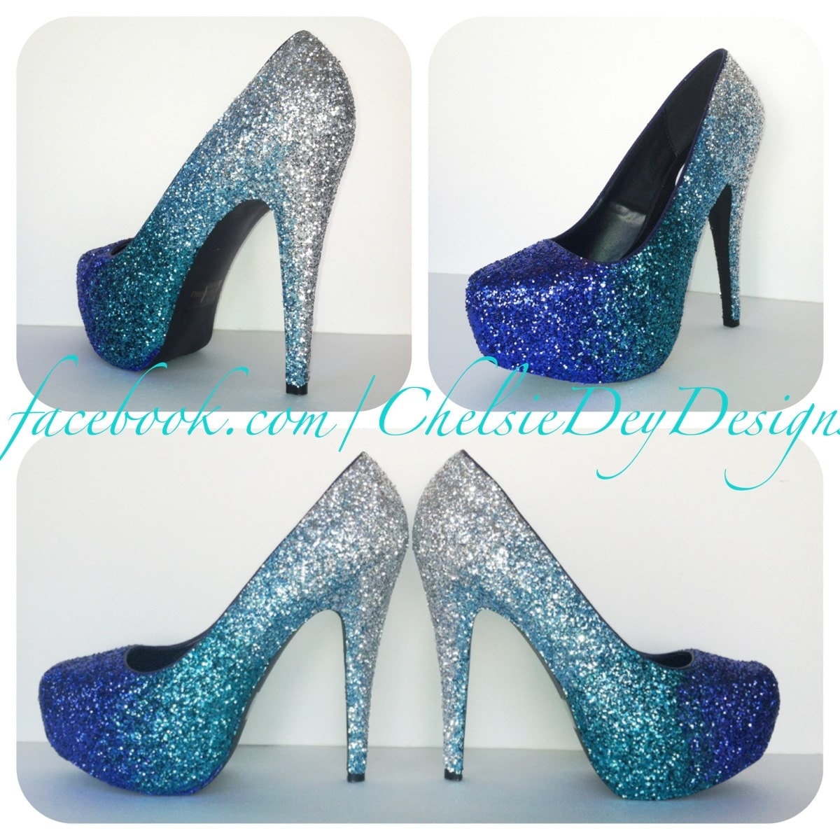 Faded Blues Glitter High Heels by ChelsieDeyDesigns on Etsy