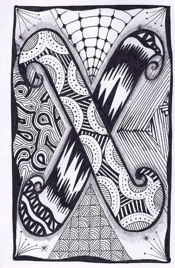 Zentangle Letter X Zebra Letters name bunting by ForeverTangles