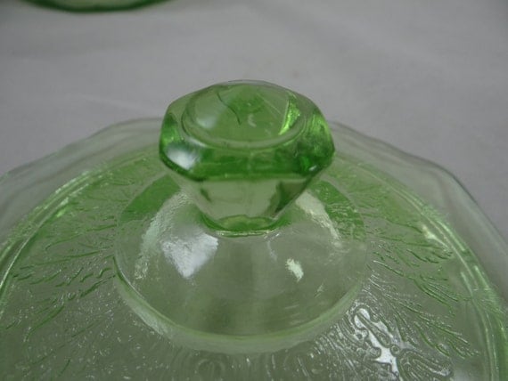 Vintage Antique Green Depression Glass Biscuit Cookie Jar