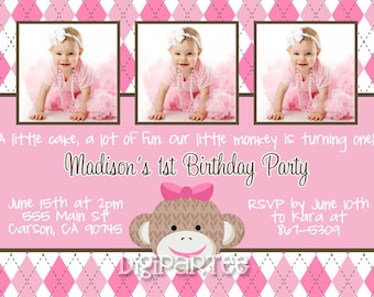 Pink Sock Monkey Invitation