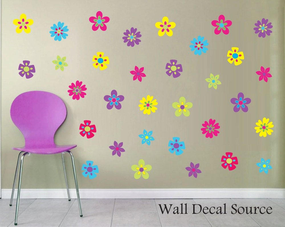 Flowers Wall Sticker Pattern - Flowers Wall Decal Pattern - Nursery Wall Decal