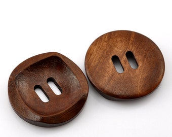 6 Round With Square Detail Concaved Wood Button Two HoleCoffee Colour 30mm (1 1/8") - 6 Pack PWB02