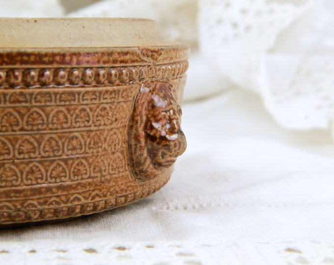Vintage French Stonware Salt Glazed Trinket Box with Lions Heads / French Rural Decor / Country Decor / Ceramics / European / Retro Home Vintage French Stonware Salt Glazed Trinket Box with Lions Heads / French Rural Decor / Country Decor / Ceramics / European / Retro Home
