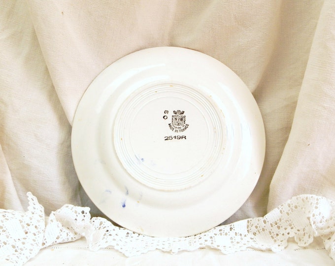 Antique Ironware China Desert Plate with a Floral Motif from France, French Pottery Plate with Blue Flower Pattern, Country Cottage Kitchen