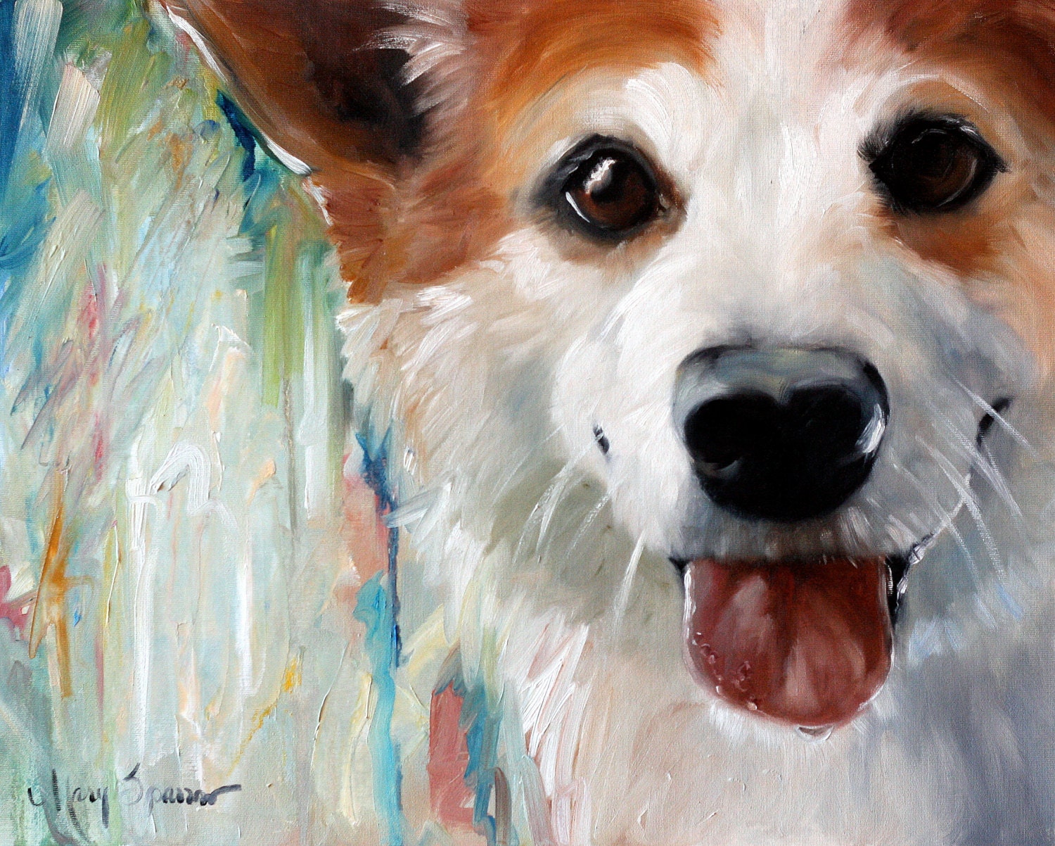 PRINT Pembroke Welsh Corgi Dog Art Oil Painting / Mary Sparrow