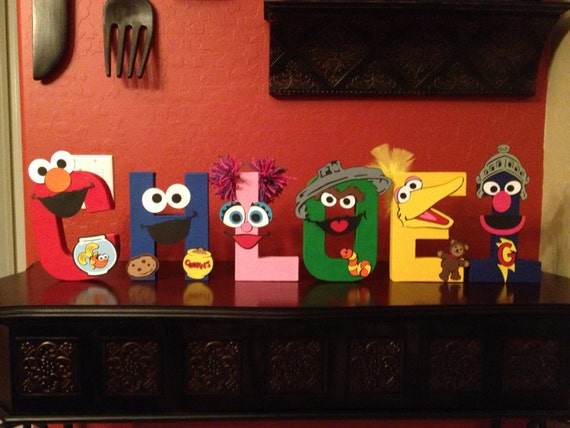 Items similar to Sesame Street inspired painted letters name Elmo ...