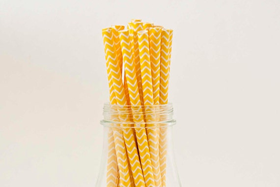 25 Yellow Chevron Paper Straws Retro Vintage Style Carnival Circus Wedding Birthday Bridal Baby Shower W/ Printable Flags Ready to Ship Il_570xn