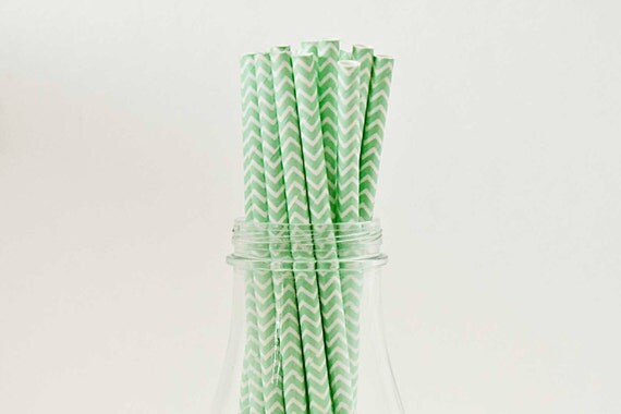 25 Mint Green Chevron Paper Straws Retro Vintage Style Carnival Circus Wedding Birthday Bridal Baby Shower W/ Printable Flags Ready to Ship Il_570xn