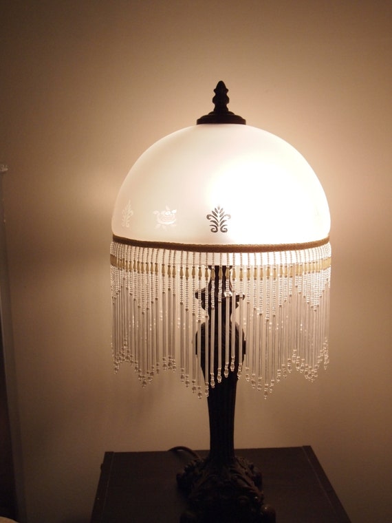 Victorian Style Lamp with Frosted White Glass Shade with Glass