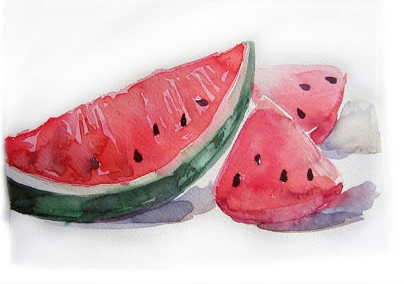 Watermelon painting. Watercolor painting of watermelon. Art