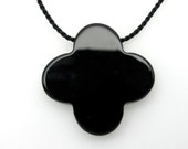 Simplicity- Onyx clover short black silk necklace