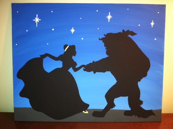 Items similar to Beauty and the Beast Silhouette on Canvas Panel on Etsy