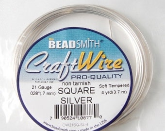 The BeadSmith 21 Gauge Square Silver Craft Wire Non Tarnish
