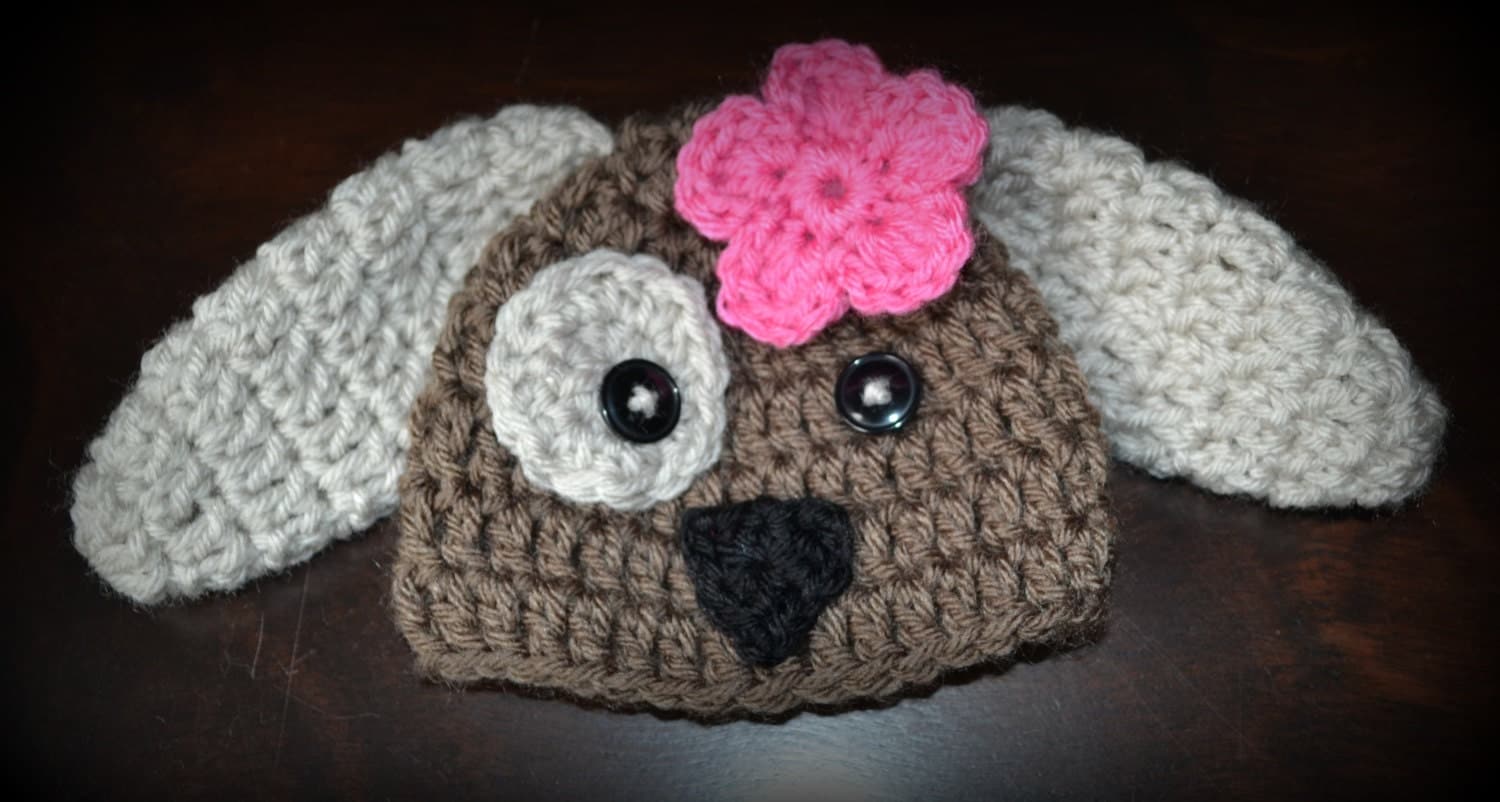 Crochet Puppy Dog Baby Beanie Hat Photo Prop Custom Made Boy