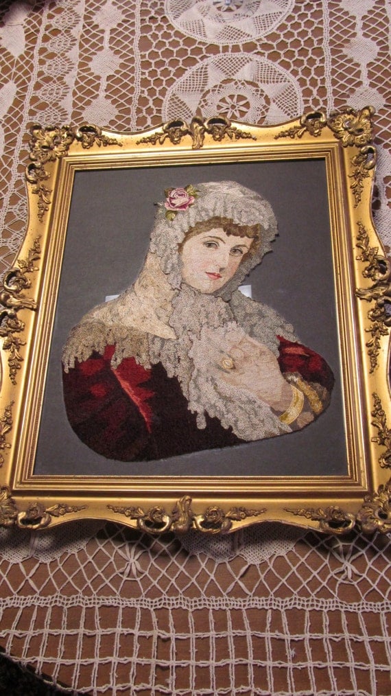 Antique Victorian Frame Exquisite Embroidered Victorian