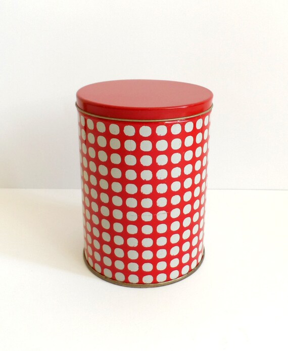 Vintage Russian polka dot tin canister