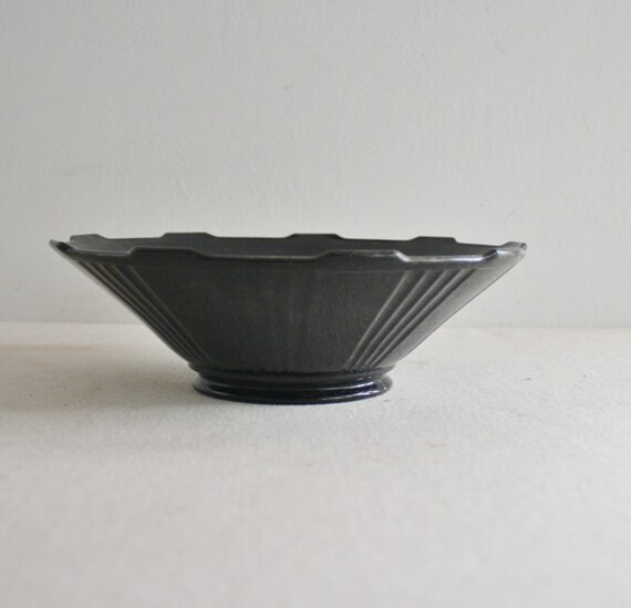 Vintage Black Amethyst Glass Serving Bowl