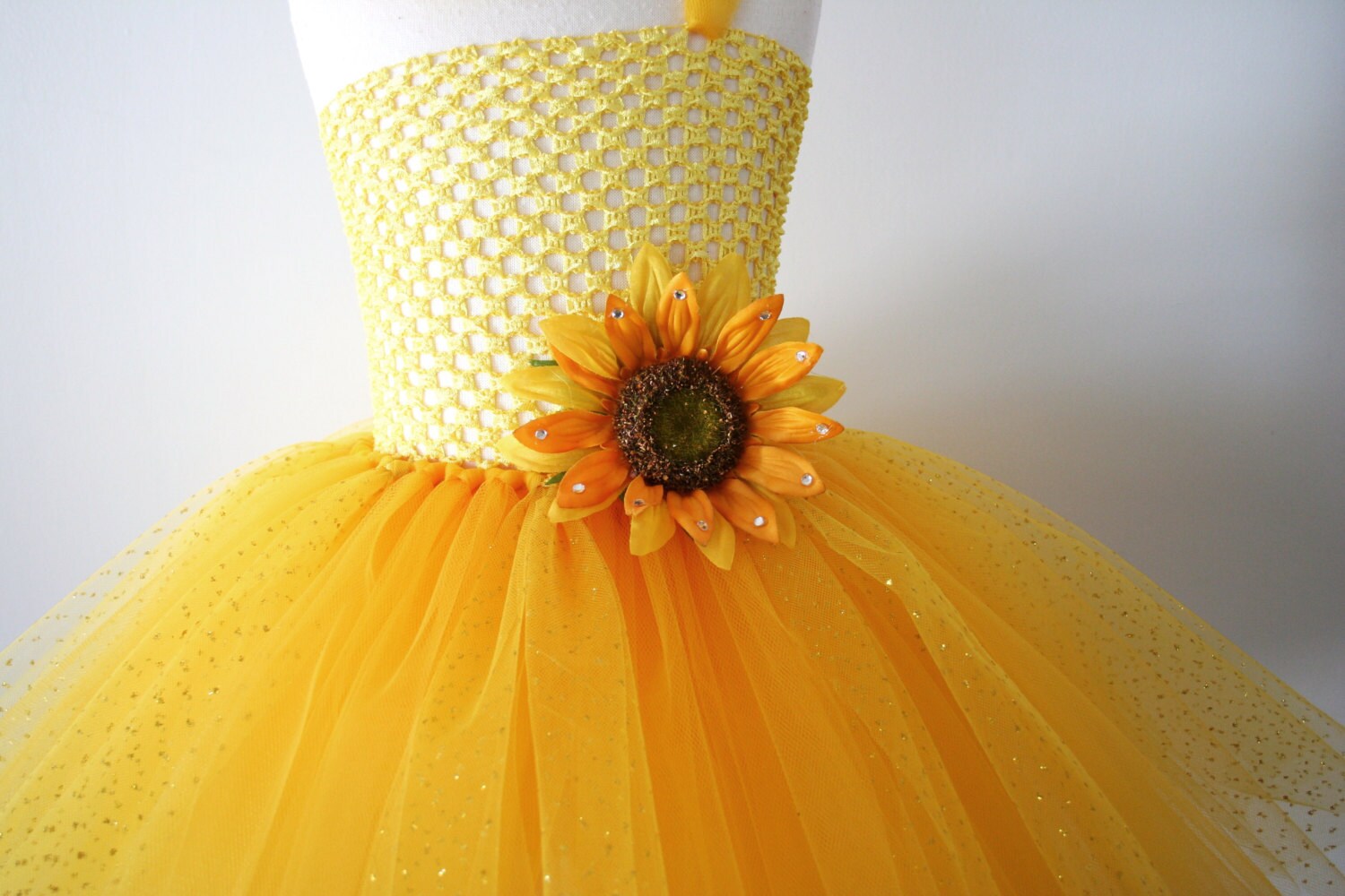 Baby girls Yellow sunflower glitter tutu dress Infant to
