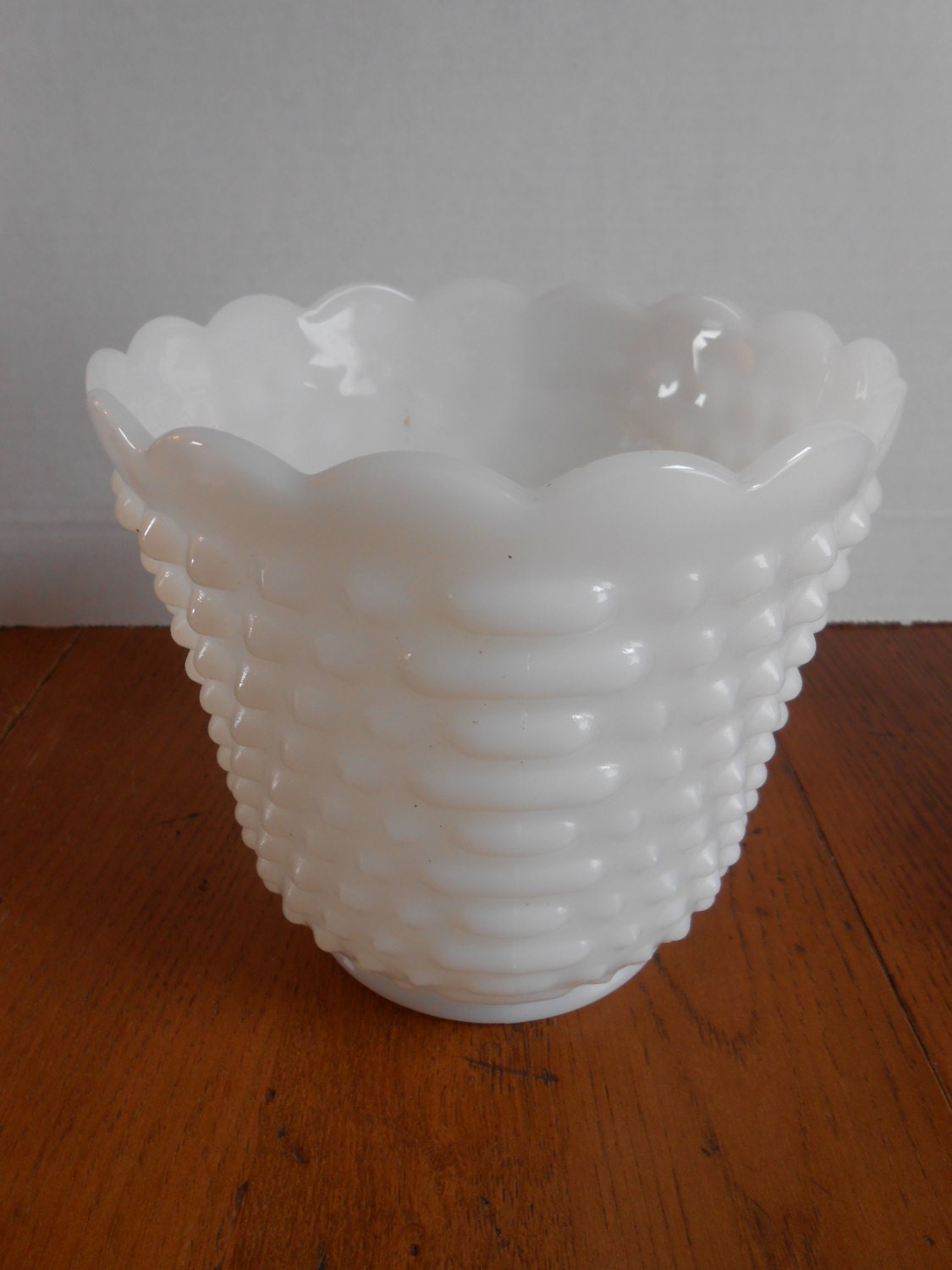 Vintage Fire King Milk Glass Planter Vase Hobnail Scalloped