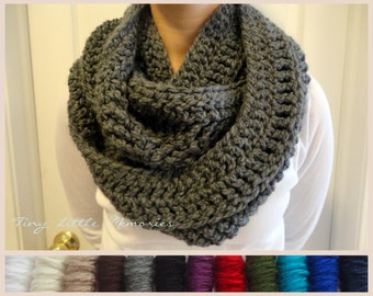 Charcoal Gray Infinity Scarf, Crocheted, Winter Scarf, Circle Scarf, Women's, Color Choice