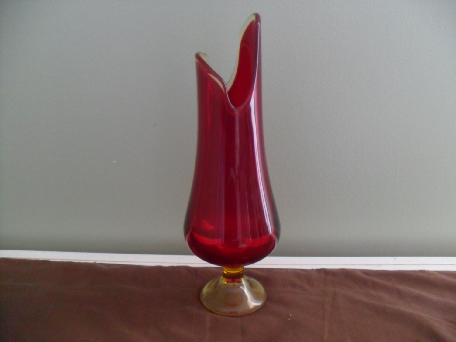 Large Swung Vase Ruby Red Stretch Glass Pedestal by TheRetroRemedy