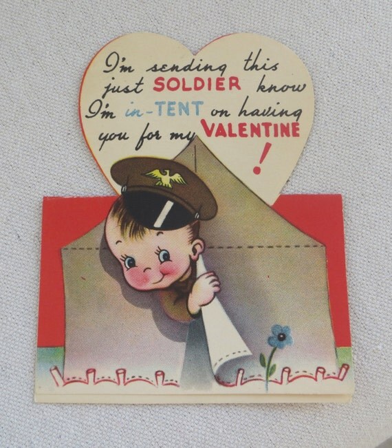 VINTAGE Military Soldier Theme Valentine Card