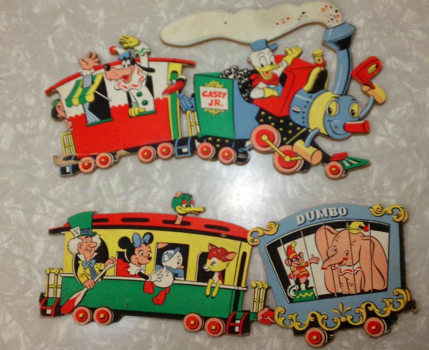 Vintage 2-Piece Disney Casey Jr Train Set Dumbo Bambi Goofy