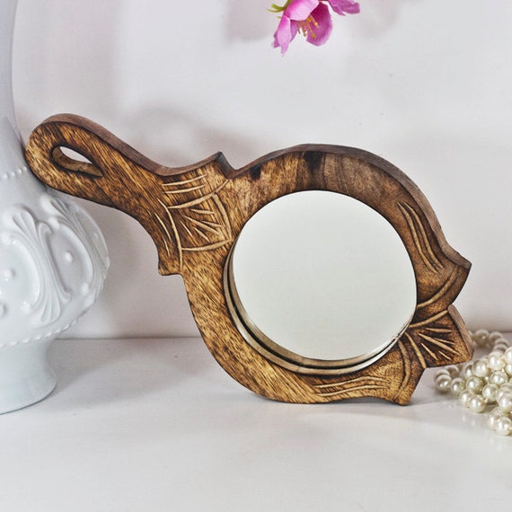 wood hand mirror
