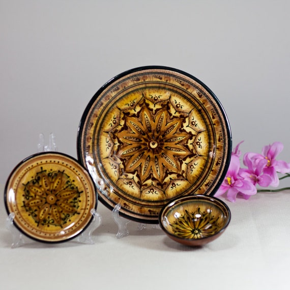 Moroccan Ceramic Plates Set of 2 Plates and a Bowl Colorful