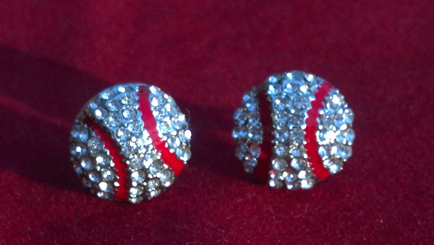 New Baseball Rhinestone Stud Earrings