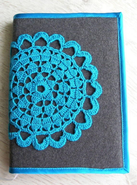 Notebook cover with crochet motif crocheted journal cover
