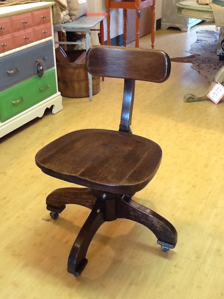 Vintage Wooden Rolling Desk Chair