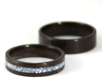 Wooden Wedding Ring Set - Rosewood Wood Ring With Pearl Inlay And Classic Rosewood Wooden Ring