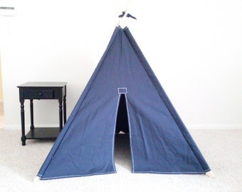 BIG Navy Canvas Teepee Kids Play Tent Tipi Wigwam or Kids Fort Blue Kids Teepee