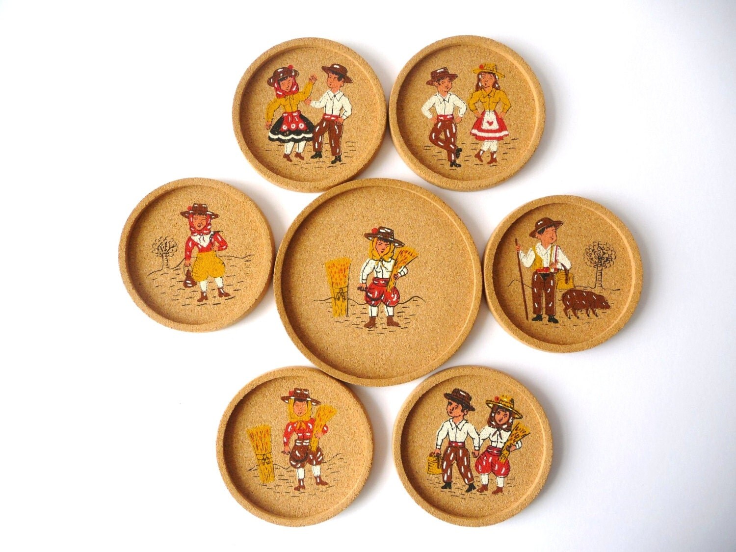 Cork Coasters, Six Glasses and One Bottle Coaster, Traditional Portuguese Clothing Images