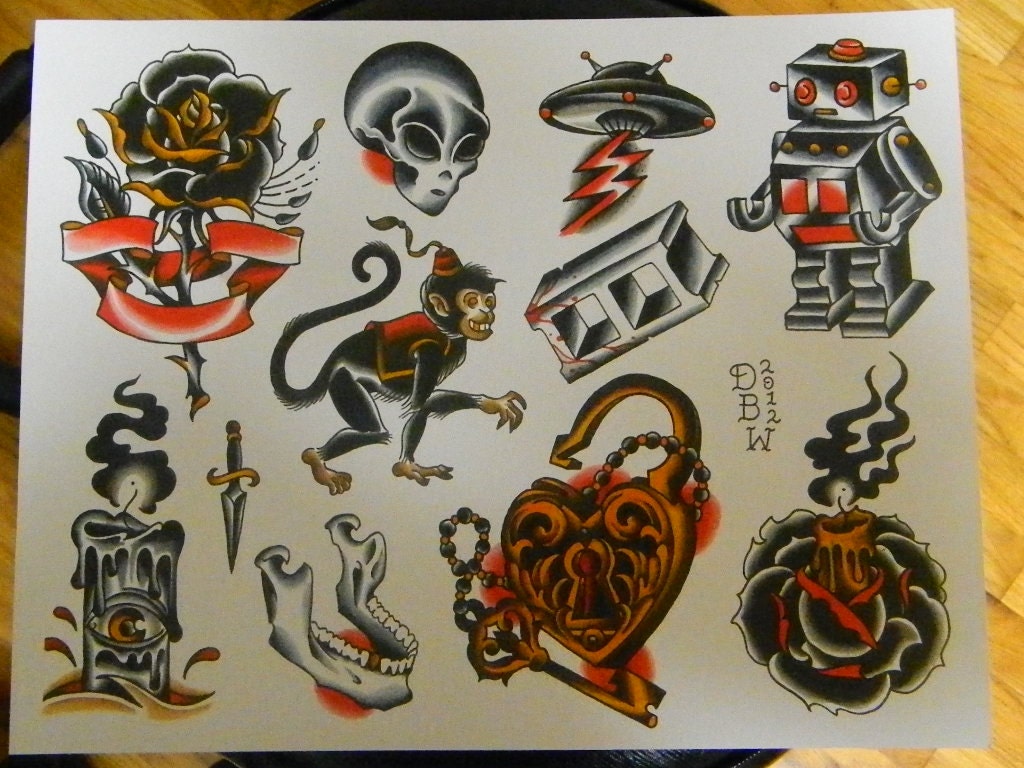 NeoTraditional Tattoo Flash Sheet