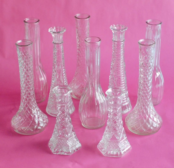 Clear Glass Vintage 20 Bud Vase Collection Tall 9 Bud 0315