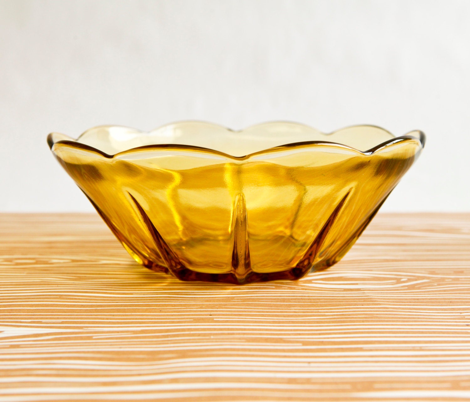 Amber Yellow Gold Glass Vintage Bowl with scalloped by OllyOxes