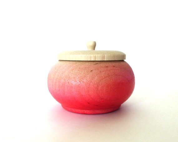 Neon pink ombre jewelry box, wood jewelry box, tiny box, round wood box, gradient pink