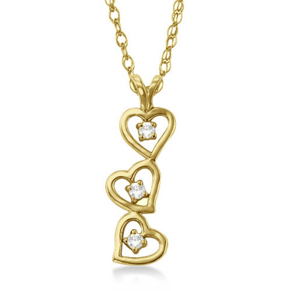 15ct Triple Heart Drop Dangling Round Diamond Pendant Necklace 14k ...