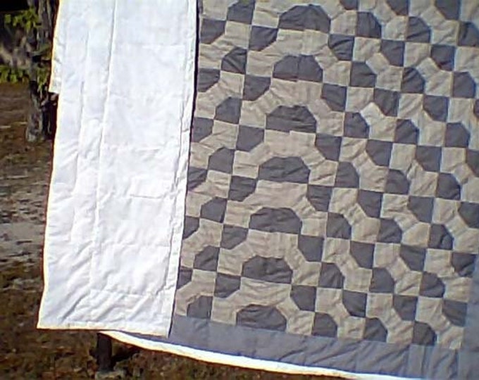 Sale: Gray and Charcoal Gray Bow Tie Queen Size Quilt or Bed Quilt