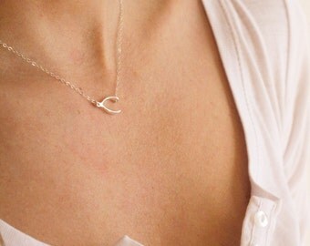 Sideways Wishbone Necklace, Silver Wishbone Necklace, Sterling Silver necklace FREE SHIPPING