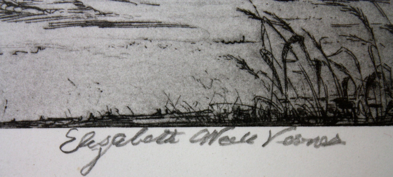 Framed Signed Etching Print Elizabeth O'Neill Verner of